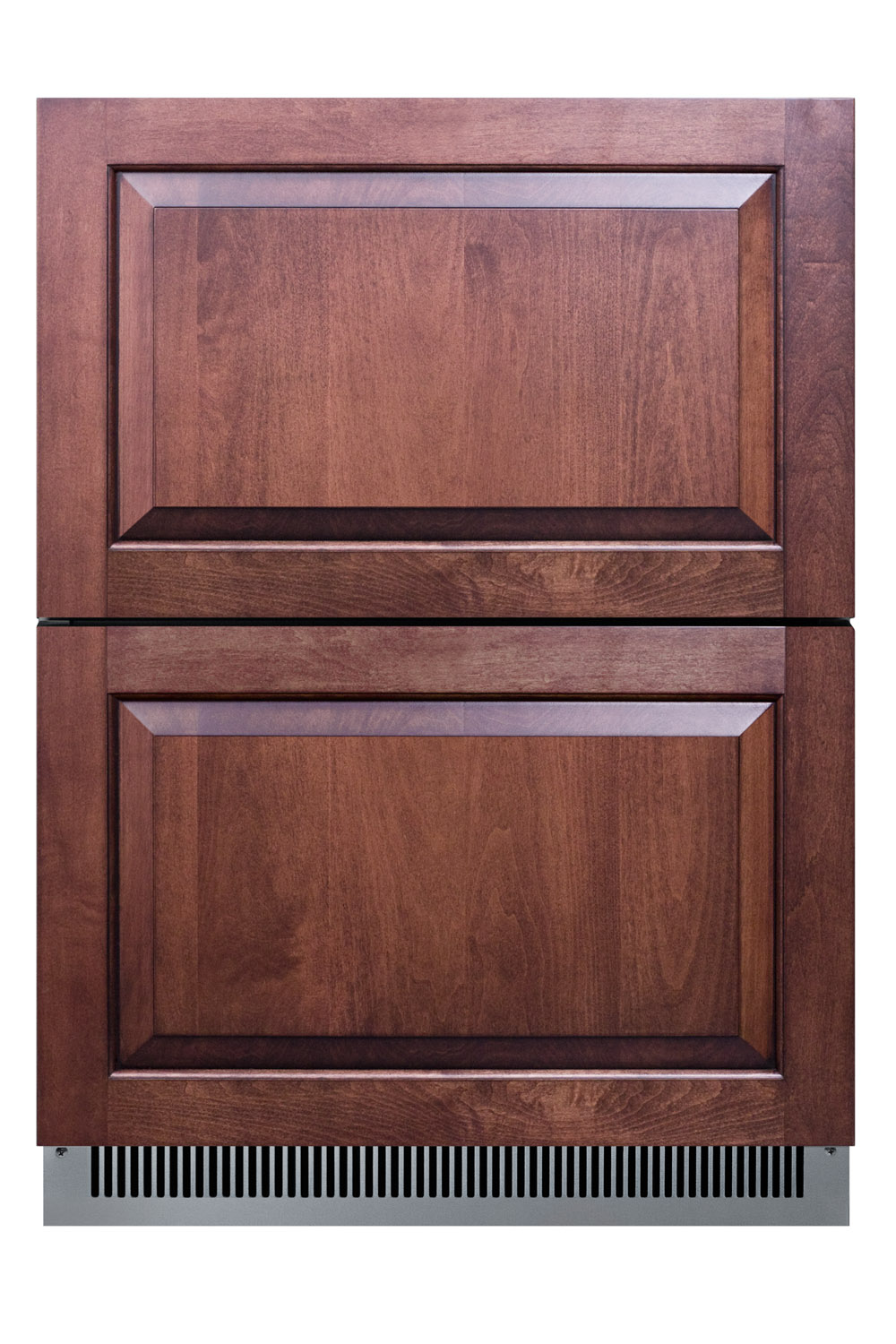 Commercially listed ENERGY STAR certified panel-ready 2-drawer all-refrigerator in stainless steel designed for indoor or outdoor use under standard or ADA compliant counters